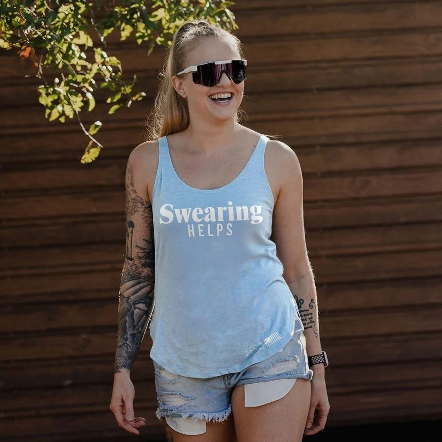 Women's Swearing Helps Flowy Tank - Stonewash Denim - Image 2