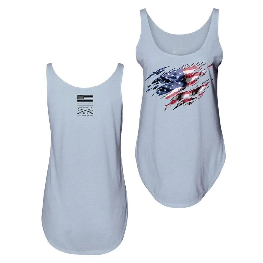 Women's Still Standing Flowy Tank - Stonewash Denim